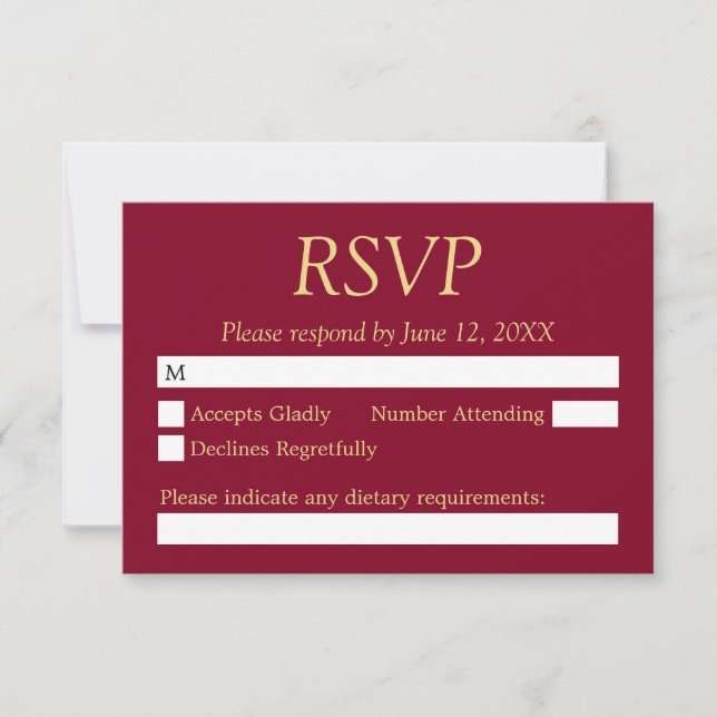 Burgundy Golden Beige Wedding RSVP Card (Front)