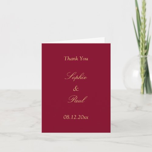 Burgundy Golden Beige Wedding Thank You Card