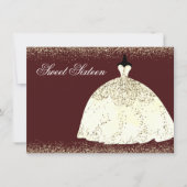 Burgundy Golden Dress Glitter Sweet 16 Invite (Front)