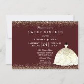 Burgundy Golden Dress Glitter Sweet 16 Invite (Back)