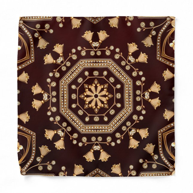 Burgundy Golden Flowers Bandana (Front)