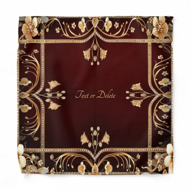 Burgundy Golden Flowers Bandana (Front)