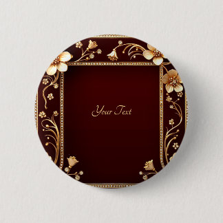 Burgundy Golden Flowers Button