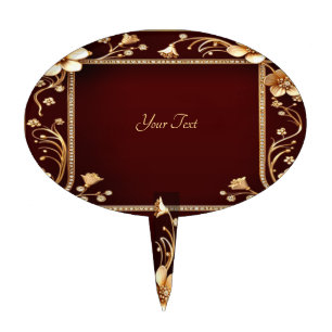 Burgundy Golden Flowers Cake Topper