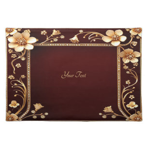 Burgundy Golden Flowers Cloth Placemat