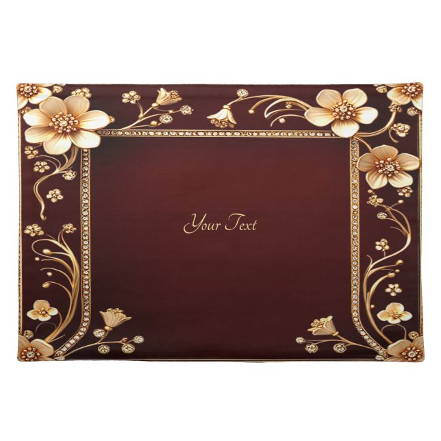 Burgundy Golden Flowers Cloth Placemat (Front)