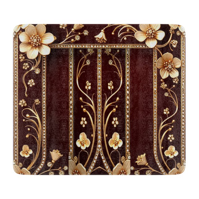 Burgundy Golden Flowers Cutting Board (Front)