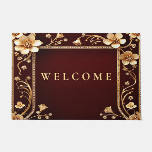 Burgundy Golden Flowers Doormat