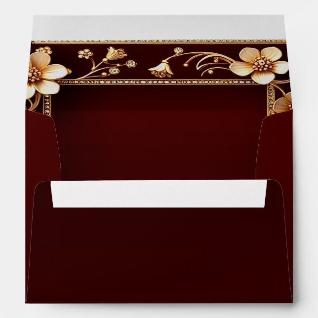 Burgundy Golden Flowers Envelope (Back (Bottom))