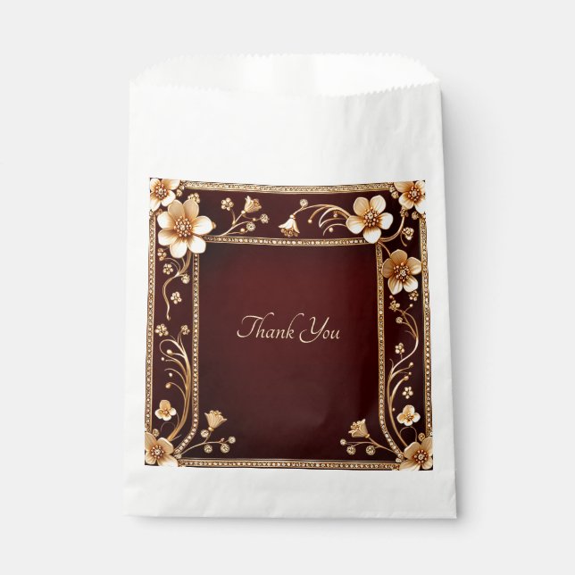 Burgundy Golden Flowers Favor Bag (Front)