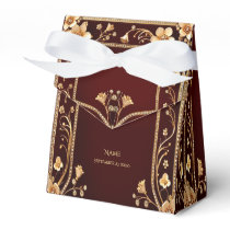 Burgundy Golden Flowers Favor Box