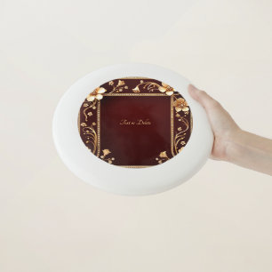 Burgundy Golden Flowers Frisbee