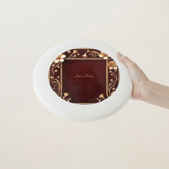 Burgundy Golden Flowers Frisbee (In Hand)