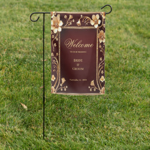 Burgundy Golden Flowers Garden Flag