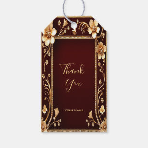 Burgundy Golden Flowers Gift Tag