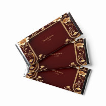 Burgundy Golden Flowers Hershey Bar Favors