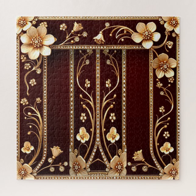 Burgundy Golden Flowers Jigsaw Puzzle (Vertical)