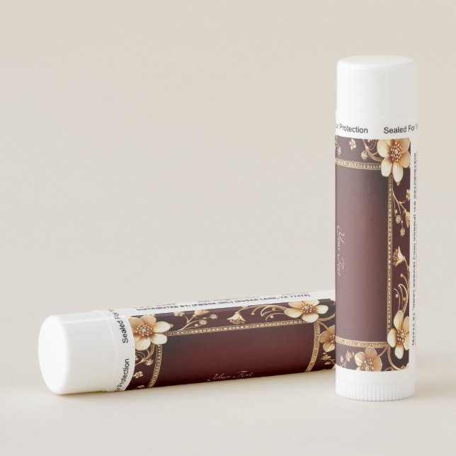 Burgundy Golden Flowers Lip Balm (Rotated Right)