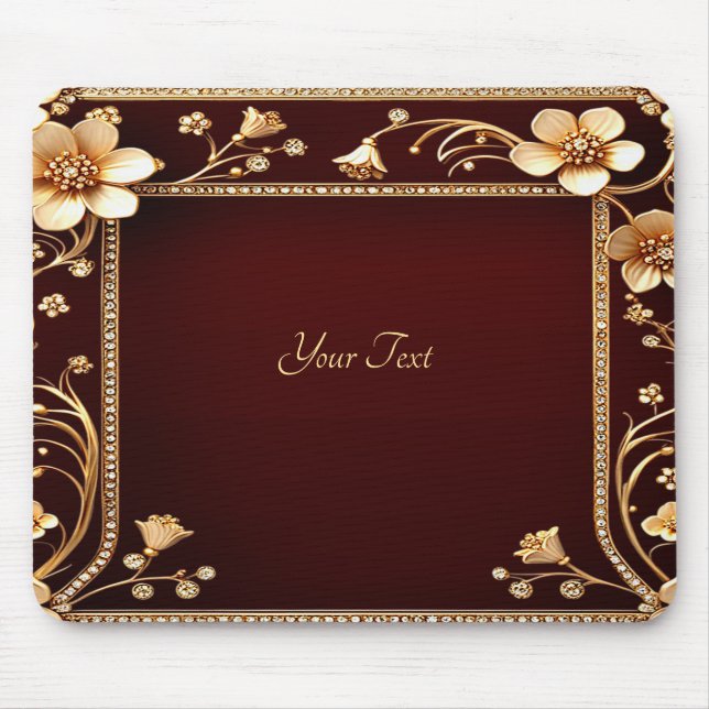 Burgundy Golden Flowers Mousepad (Front)
