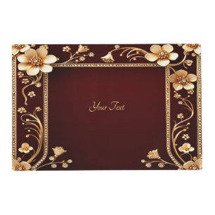 Burgundy Golden Flowers Paper Placemat