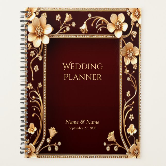 Burgundy Golden Flowers Planner (Front)