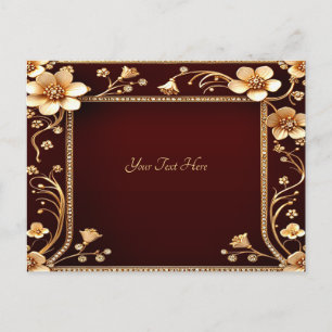 Burgundy Golden Flowers Postcard