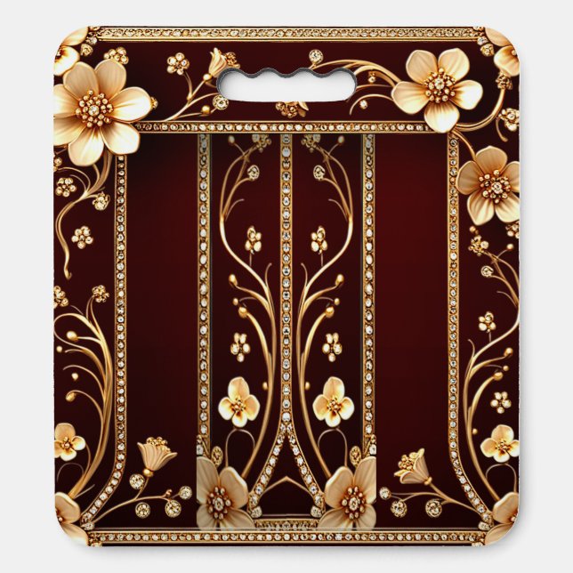 Burgundy Golden Flowers Stadium Seat Cushion (Front Vertical)