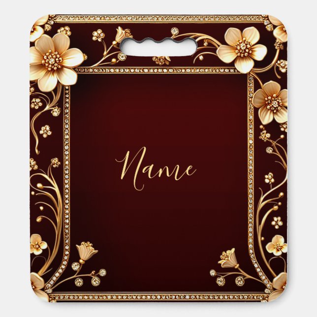 Burgundy Golden Flowers Stadium Seat Cushion (Front Vertical)