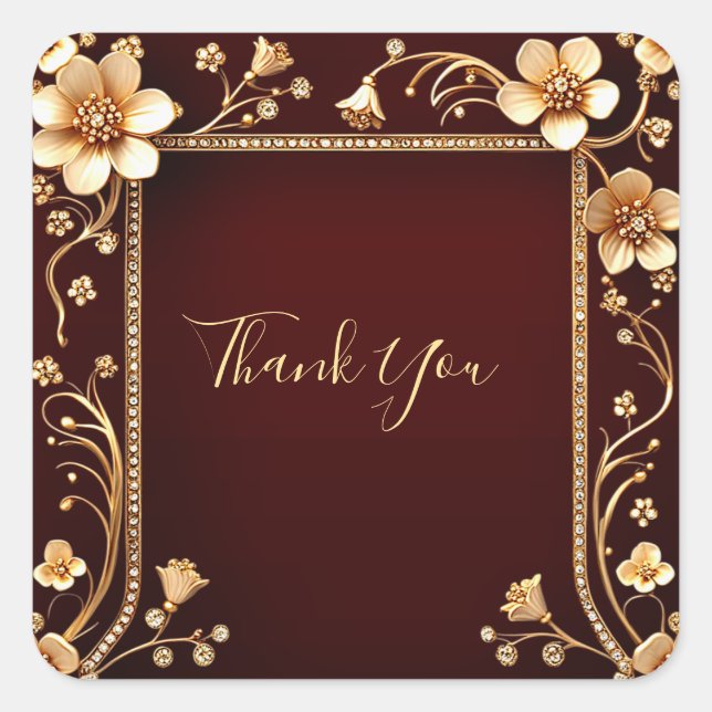 Burgundy Golden Flowers Sticker (Front)