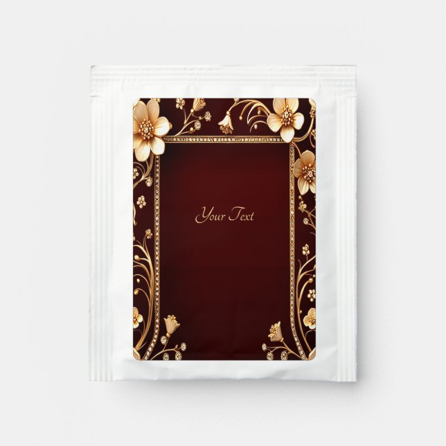 Burgundy Golden Flowers Tea Bag Drink Mix (Front)