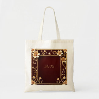 Burgundy Golden Flowers Tote Bag