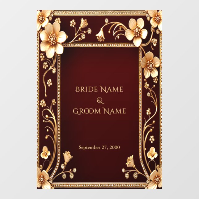Burgundy Golden Flowers Wedding Floor Decal (Front)