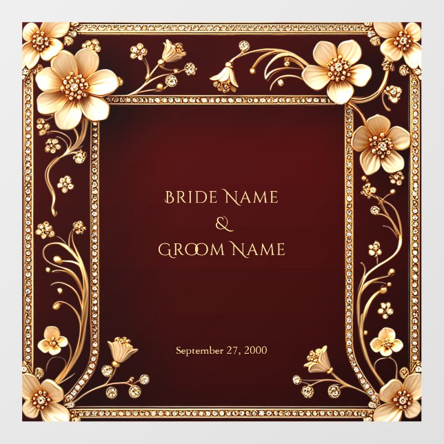 Burgundy Golden Flowers Wedding Floor Decal (Front)