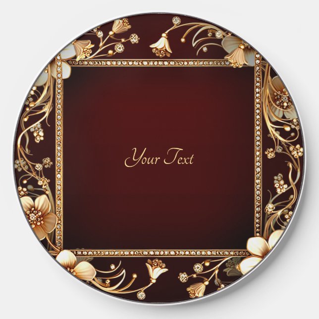 Burgundy Golden Flowers Wireless Charger (Front)