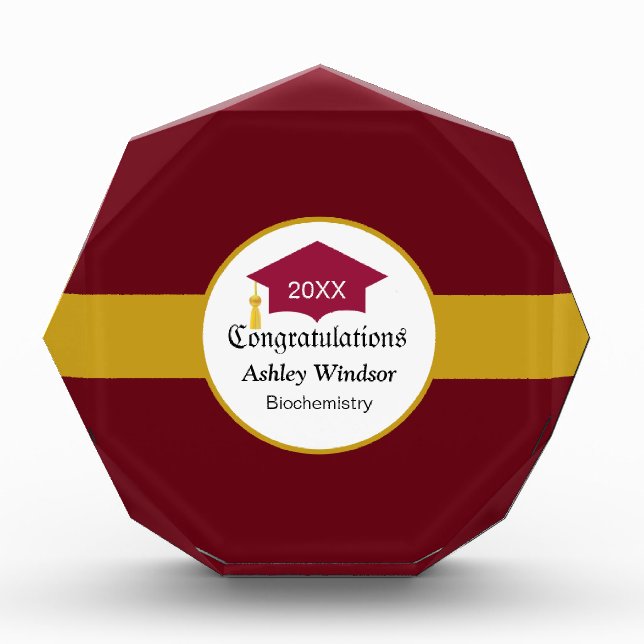 Burgundy & Golden Graduation  Acrylic Award (Front)