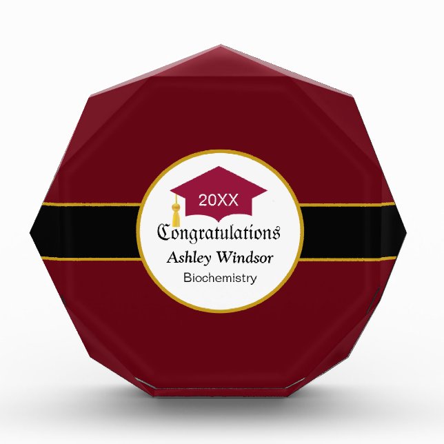 Burgundy & Golden Graduation  Acrylic Award (Front)
