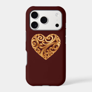Burgundy Golden Heart Symbol of Love iPhone 17 Pro Case
