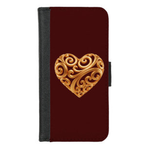 Burgundy Golden Heart Symbol of Love iPhone 8/7 Wallet Case
