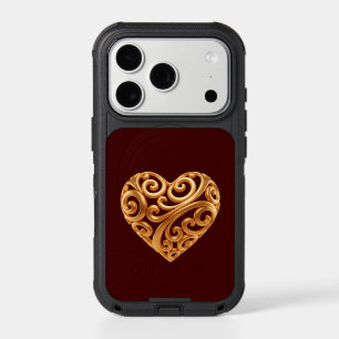 Burgundy Golden Heart Symbol of Love iPhone 17 Pro Case
