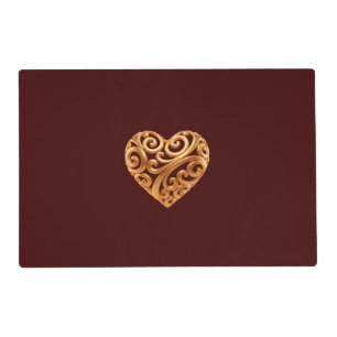 Burgundy Golden Heart Symbol of Love Placemat