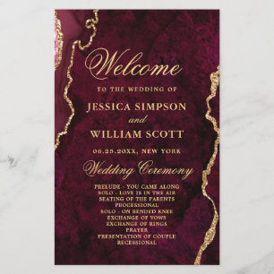Burgundy Golden Marble Wedding Ceremony Program