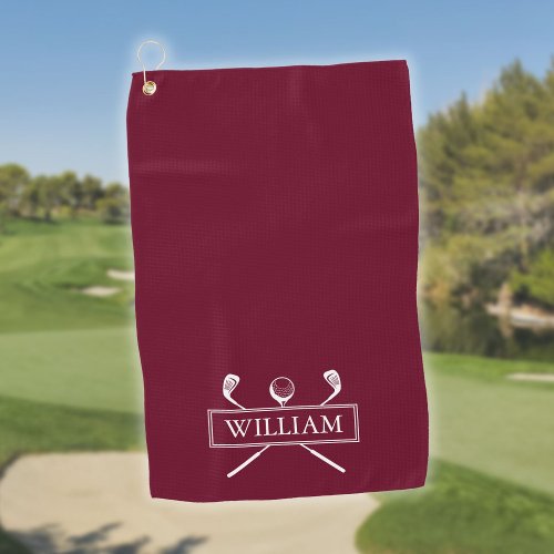 Burgundy Golf Clubs And Ball Personalized Name Golf Towel