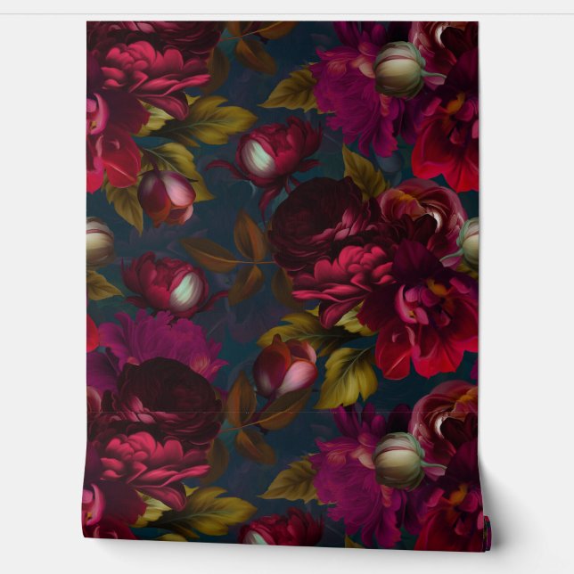 burgundy  goth midnight moody floral garden 1 wallpaper  (Unrolling)