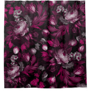 burgundy goth midnight moody floral garden shower curtain