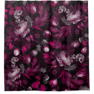 burgundy goth midnight moody floral garden shower curtain