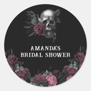 Burgundy gothic Floral Skull Bridal Shower Favor Classic Round Sticker