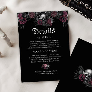 Burgundy Gothic Floral Skull Wedding Details Enclosure Card