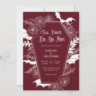 Burgundy Gothic Floral Wedding Invitation