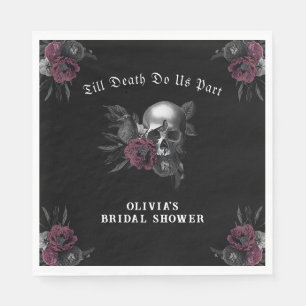 Burgundy Gothic Florals Skull Bridal Shower Napkins