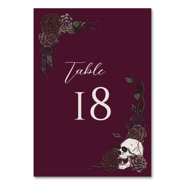 Burgundy Gothic Wedding Table Number Card (Front)